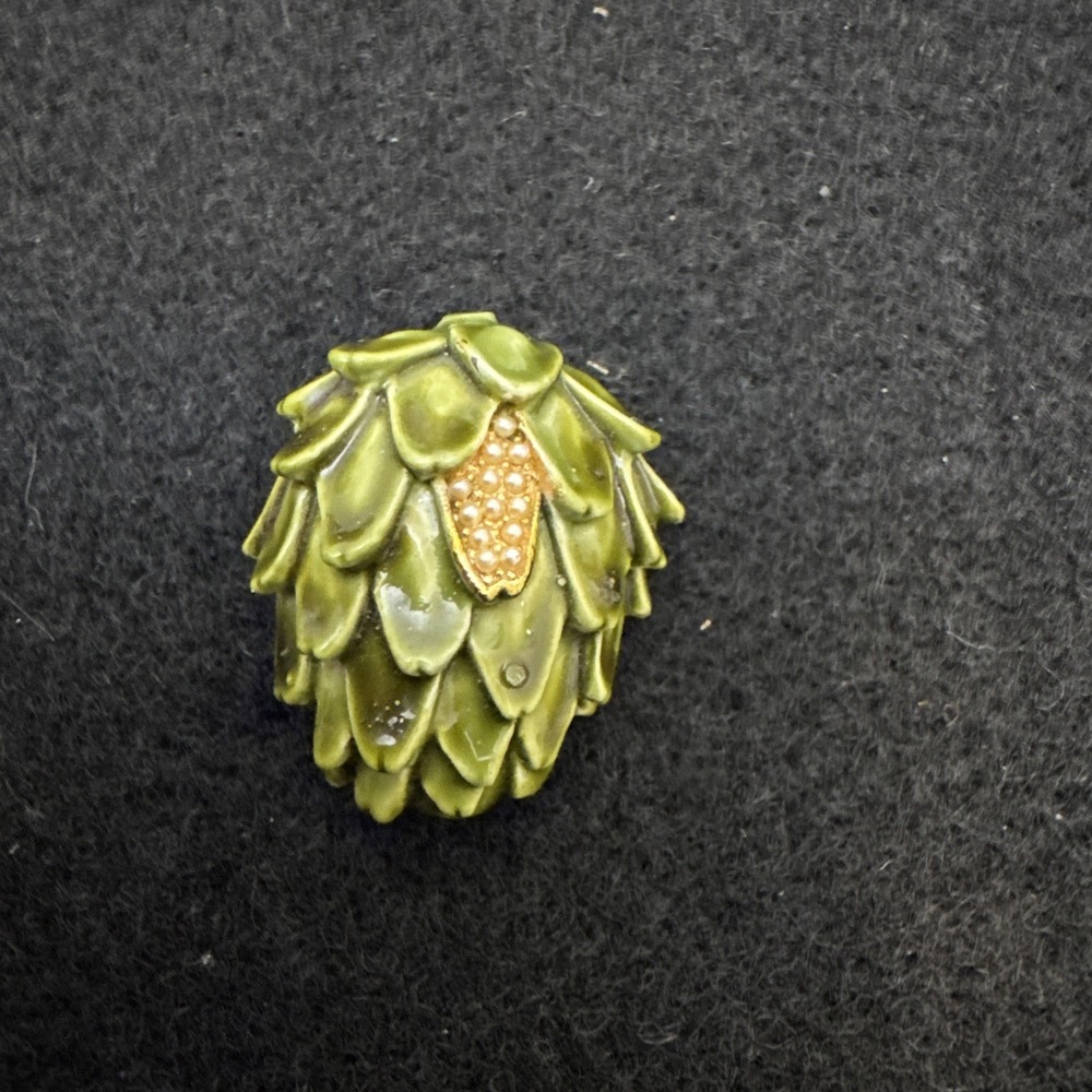 HAR brooch ARTICHOKE enamel pin vintage jewelry seeded pearls Pin 50s Signed